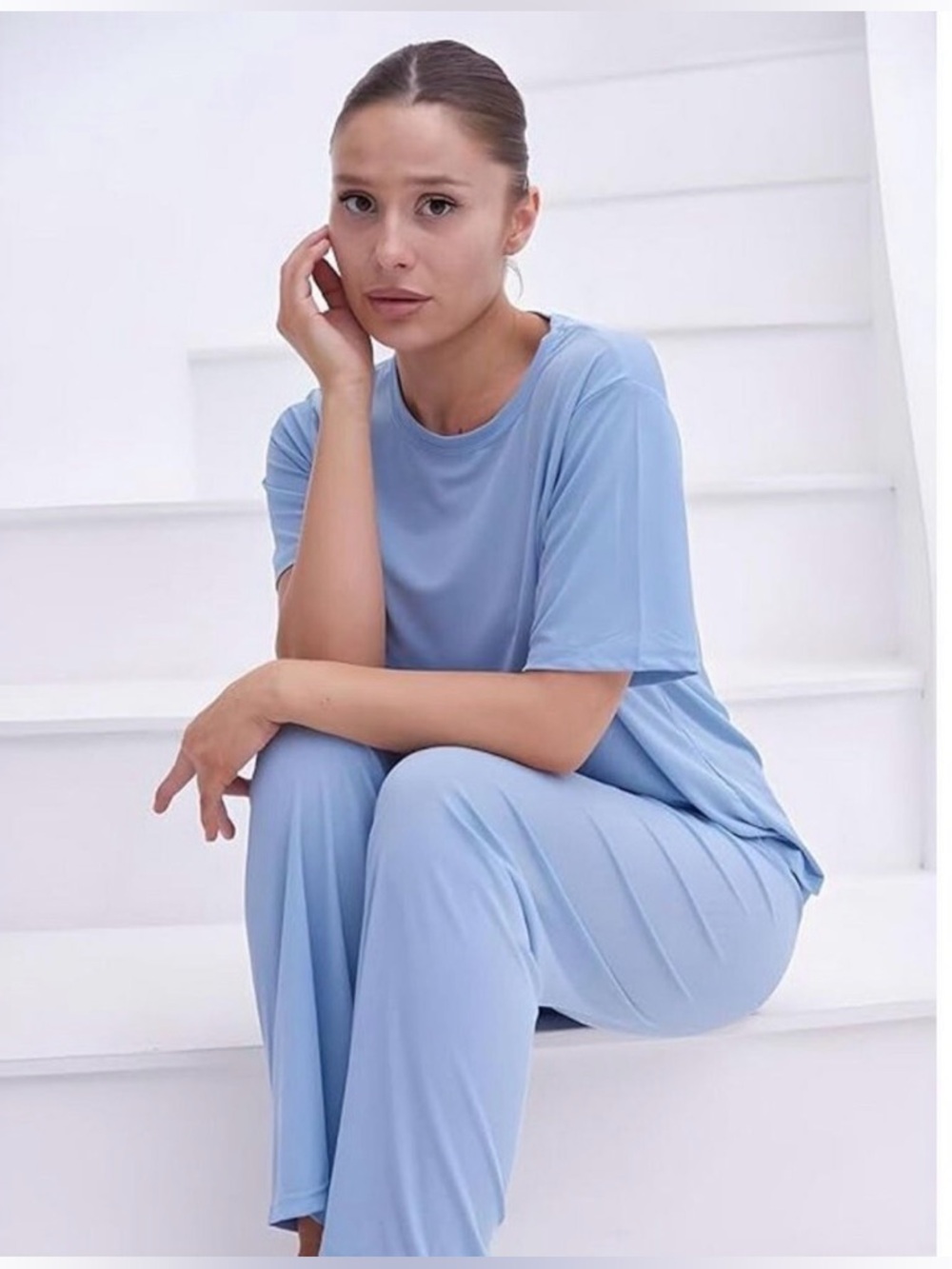 Talmont Light Blue Pajama Set Size S-M NWT Soft Lounge Two Piece Set